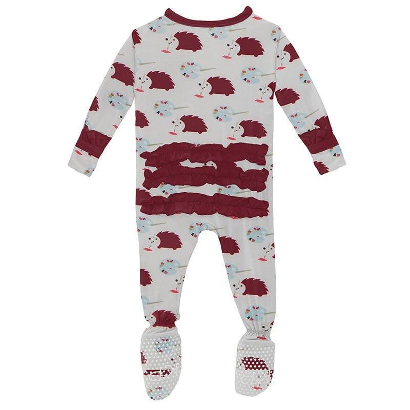 Girl's Print Bamboo Classic Ruffle Footie with Snaps - Natural Art Class - Image 2