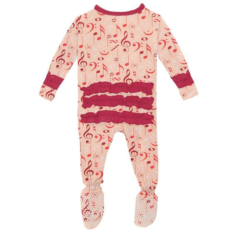 Girl's Print Bamboo Classic Ruffle Footie with Snaps - Peach Blossom Music Class - Image 2