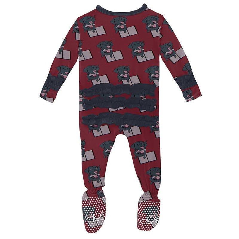 Girl's Print Bamboo Classic Ruffle Footie with Snaps - Wild Strawberry Dog Ate My Homework - Image 2