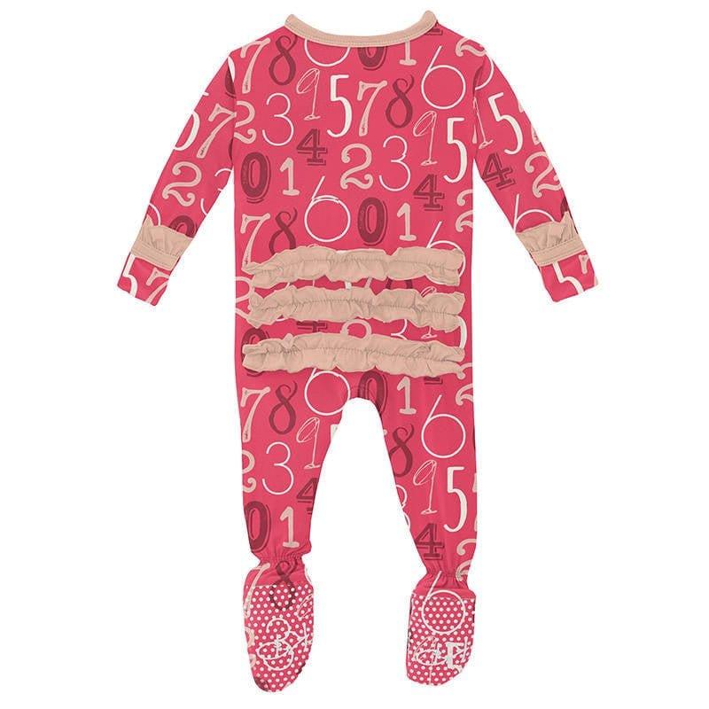 Girl's Print Bamboo Classic Ruffle Footie with Zipper - Taffy Math - Image 2