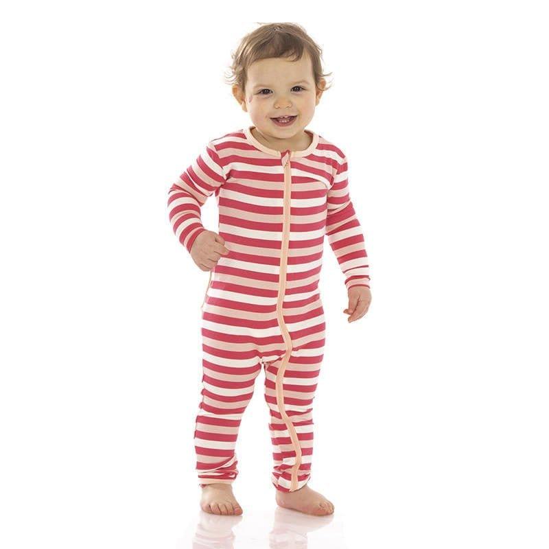 Girl's Print Bamboo Coverall with Zipper - Hopscotch Stripe - Image 2