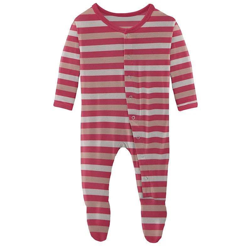 Girl's Print Bamboo Footie with Snaps - Hopscotch Stripe