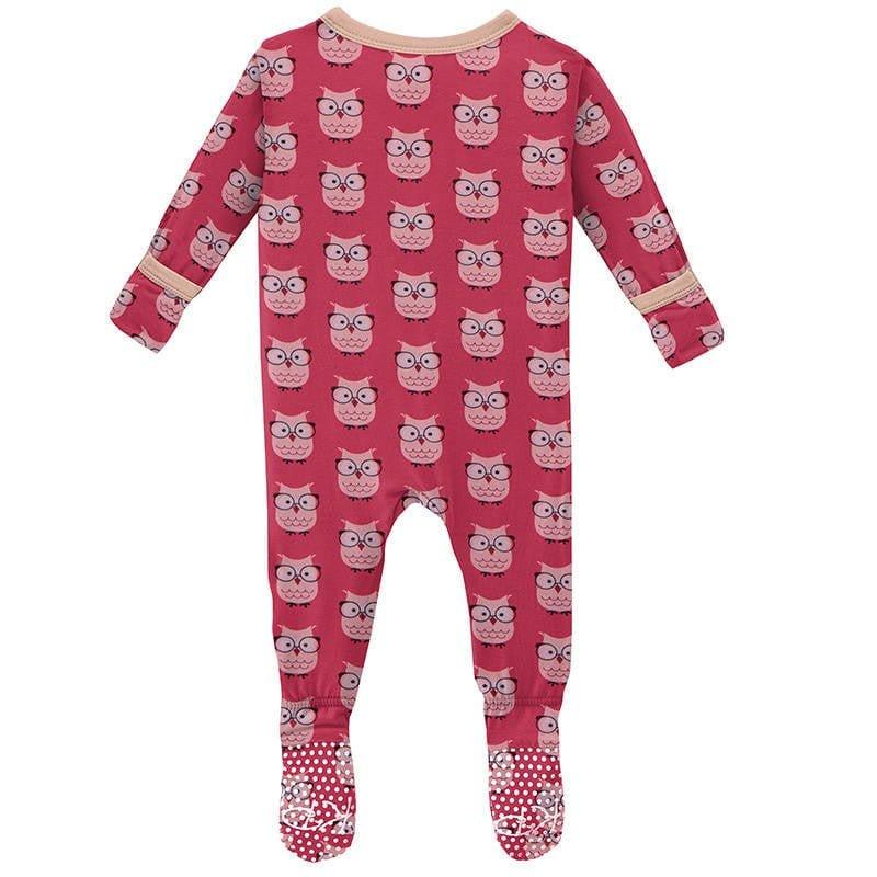 Girl's Print Bamboo Footie with Snaps - Taffy Wise Owls - Image 2