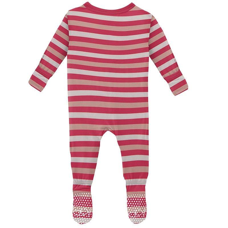 Girl's Print Bamboo Footie with Zipper - Hopscotch Stripe - Image 2