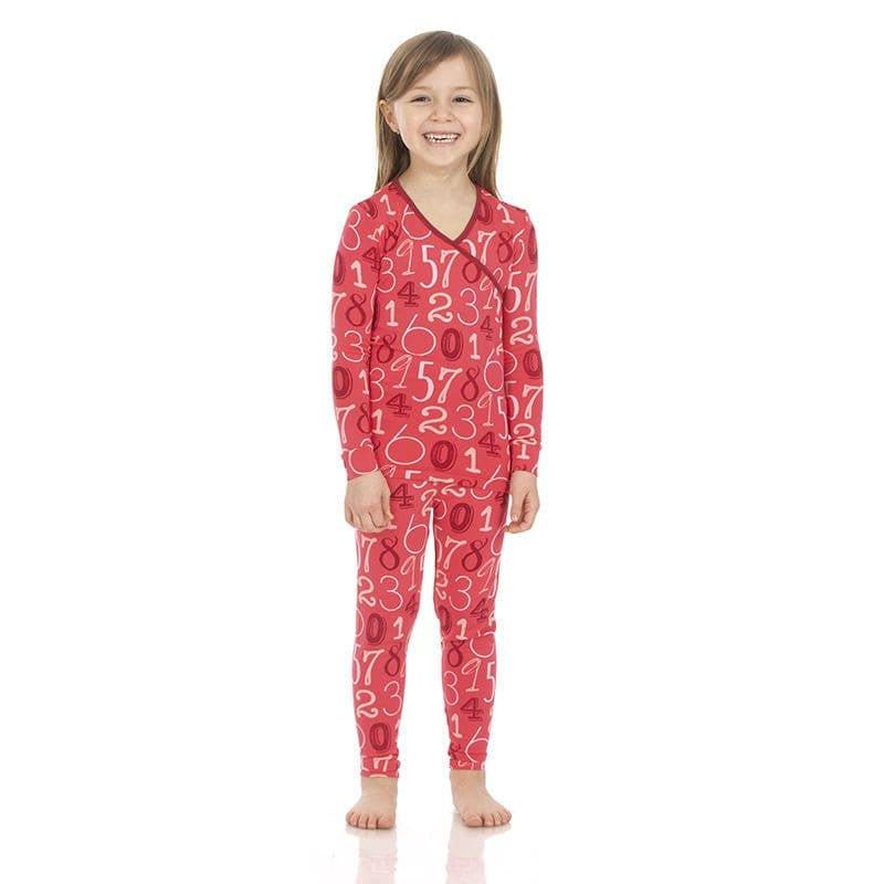 Girl's Print Bamboo Long Sleeve Kimono Pajama Set - Taffy Math - Image 2