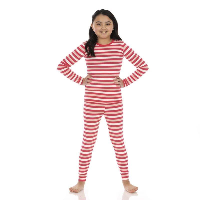 Girl's Print Bamboo Long Sleeve Pajama Set - Hopscotch Stripe - Image 2