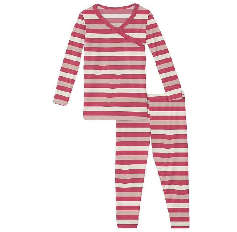 Girl's Print Bamboo Long Sleeve Scallop Kimono Pajama Set - Hopscotch Stripe