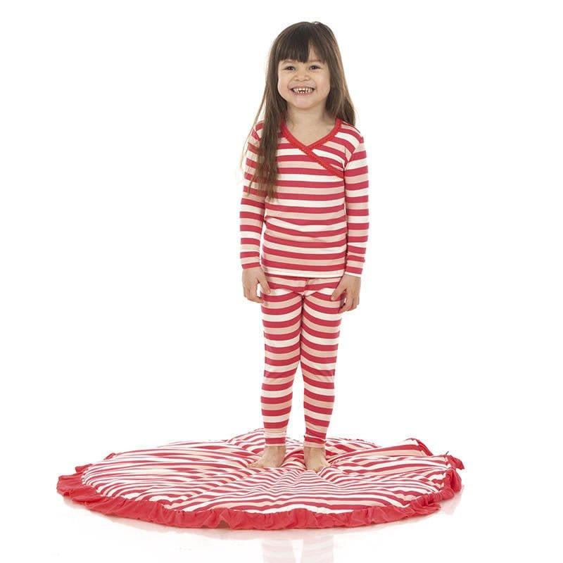 Girl's Print Bamboo Long Sleeve Scallop Kimono Pajama Set - Hopscotch Stripe - Image 2