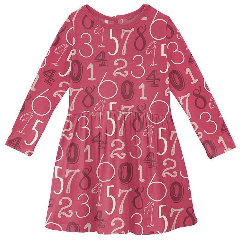 Girl's Print Bamboo Long Sleeve Twirl Dress - Taffy Math