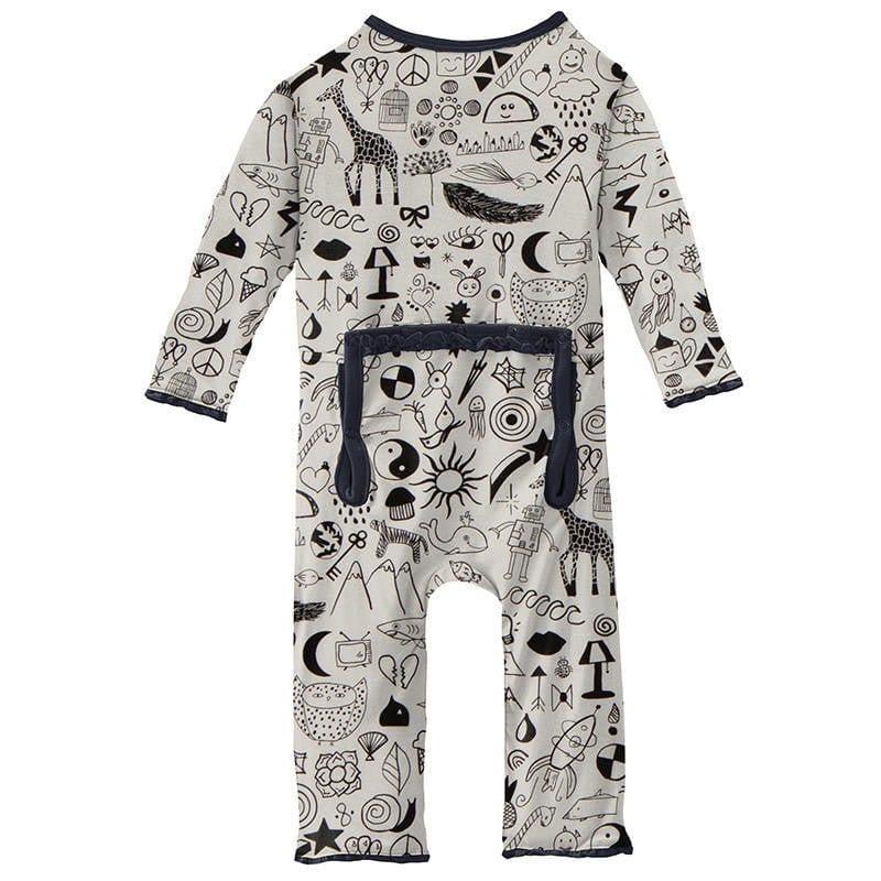 Girl's Print Bamboo Muffin Ruffle Coverall with Zipper - Doodles - Image 2