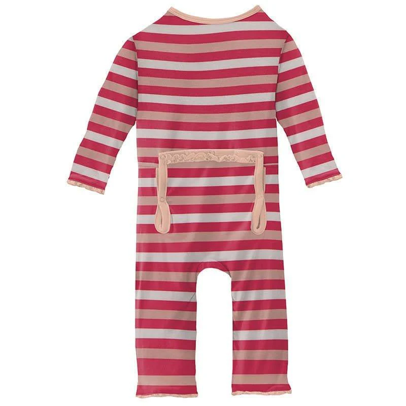 Girl's Print Bamboo Muffin Ruffle Coverall with Zipper - Hopscotch Stripe - Image 2