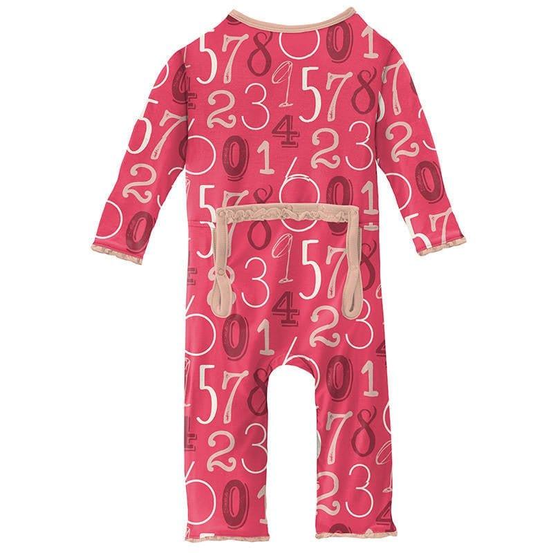 Girl's Print Bamboo Muffin Ruffle Coverall with Zipper - Taffy Math - Image 2