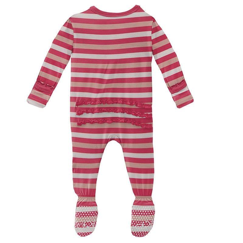 Girl's Print Bamboo Muffin Ruffle Footie with Zipper - Hopscotch Stripe - Image 2