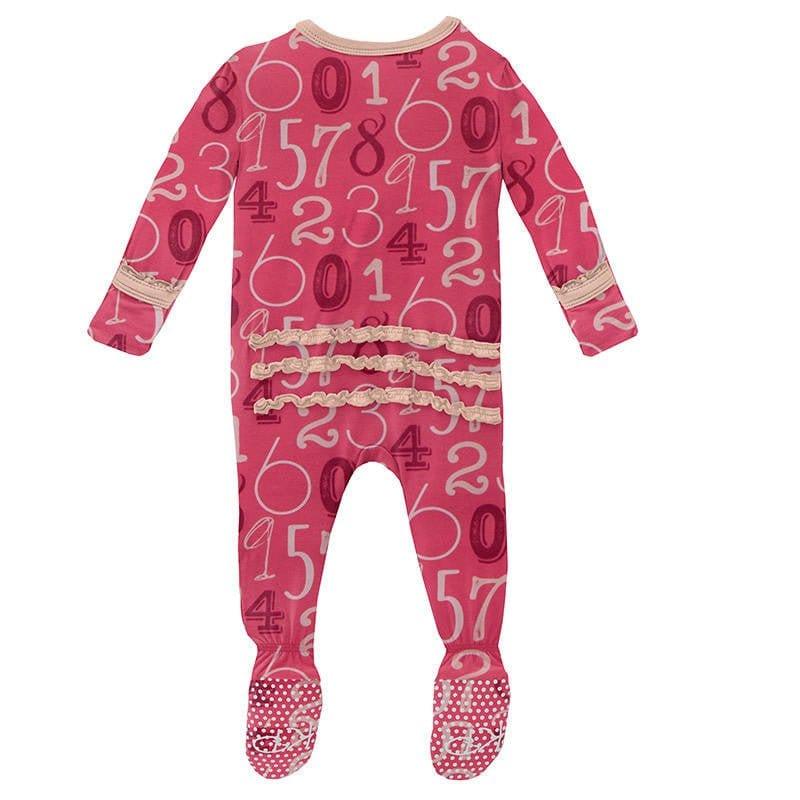 Girl's Print Bamboo Muffin Ruffle Footie with Zipper - Taffy Math - Image 2