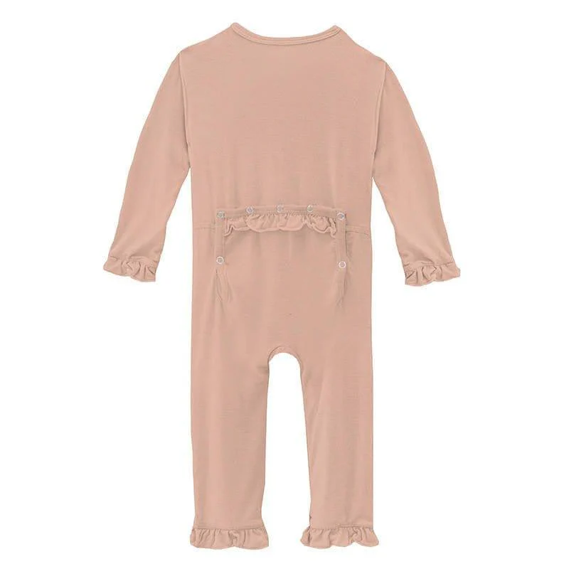 Girl's Solid Bamboo Classic Ruffle Coverall with Zipper - Peach Blossom - Image 2