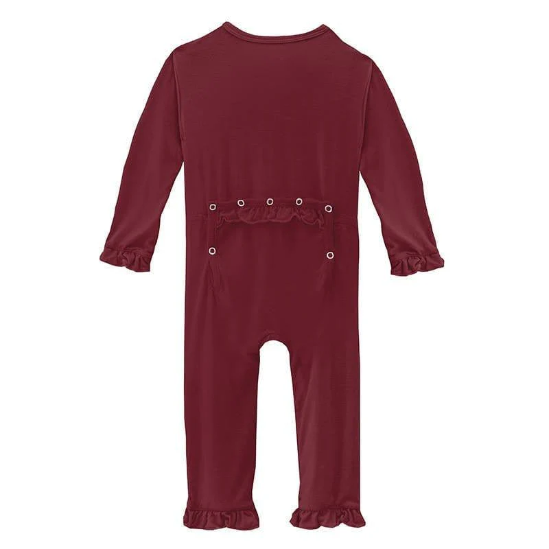 Girl's Solid Bamboo Classic Ruffle Coverall with Zipper - Wild Strawberry - Image 2