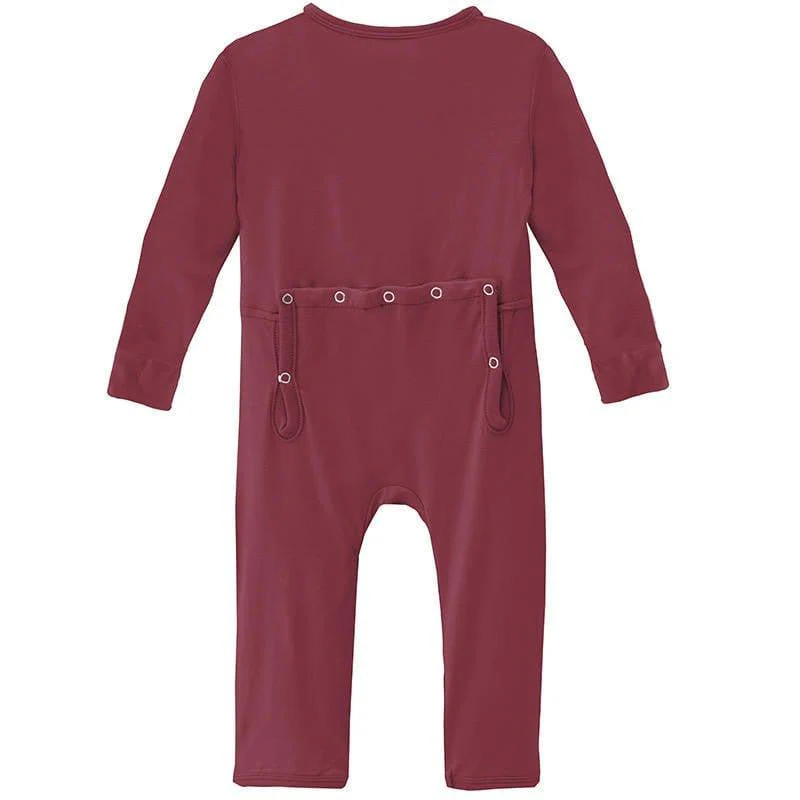 Girl's Solid Bamboo Coverall with Zipper - Wild Strawberry - Image 2