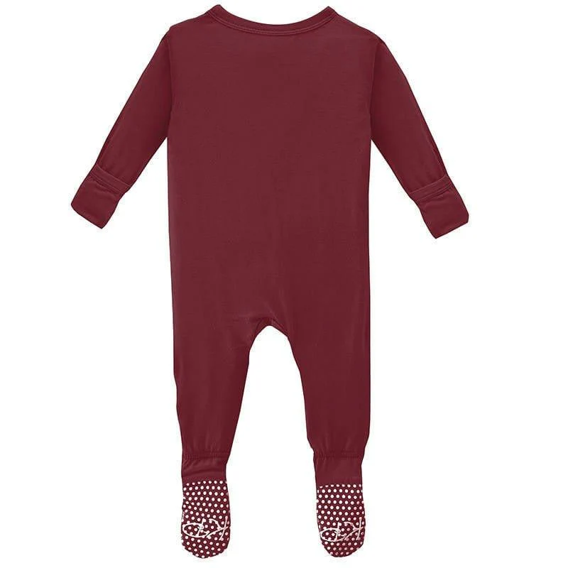 Girl's Solid Bamboo Footie with Zipper - Wild Strawberry - Image 2