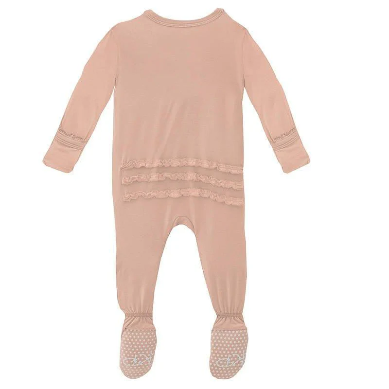 Girl's Solid Muffin Ruffle Footie with Zipper - Peach Blossom - Image 2