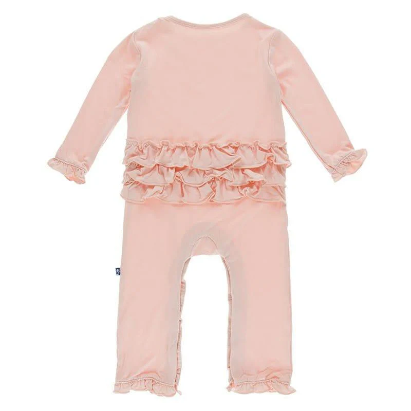 Girl's Solid Bamboo Oh La La Ruffle Romper - Peach Blossom - Image 2