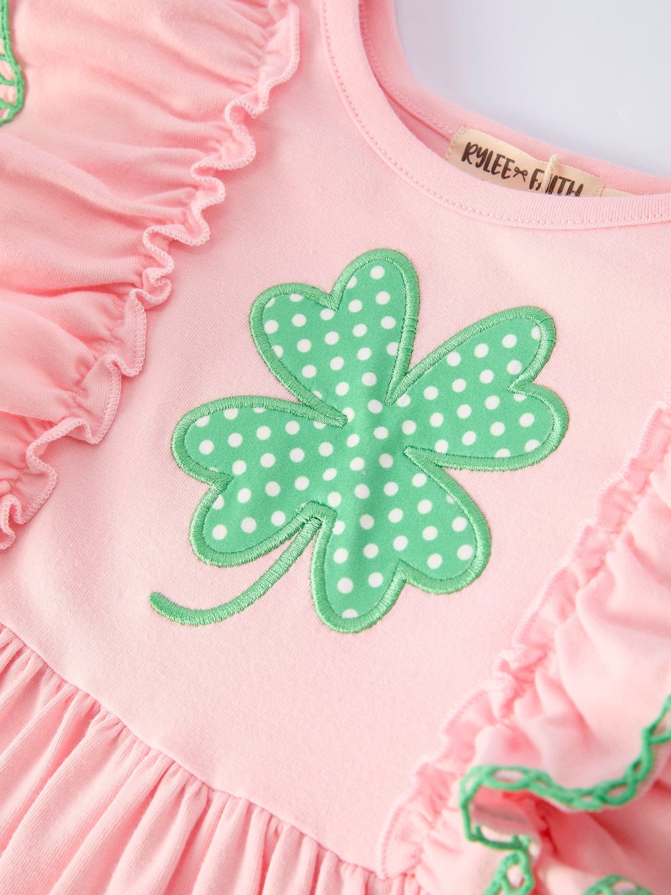 Girls St. Patrick's Day Shamrock Applique Ruffle Girls Dress - Image 3