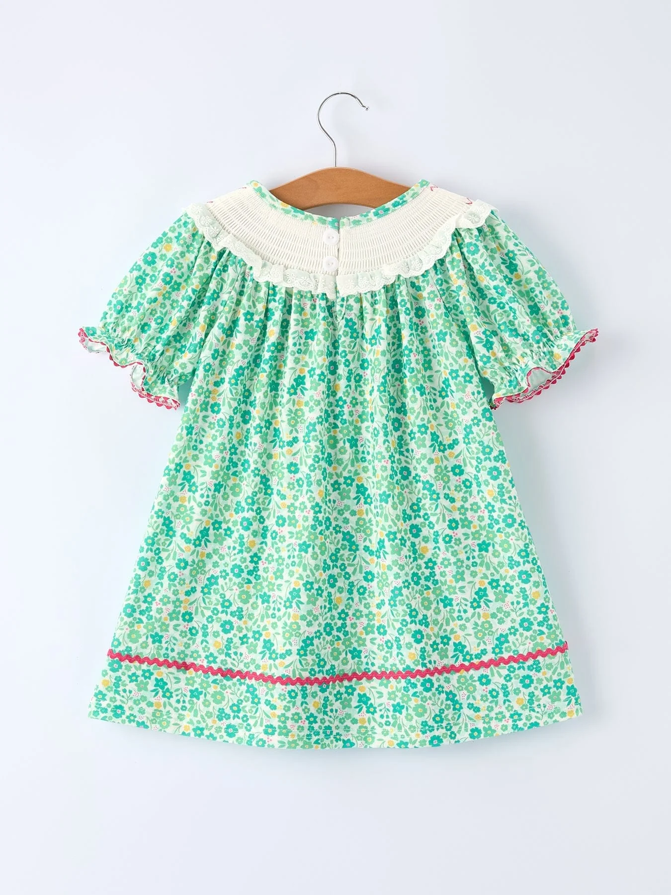 Girls St. Patrick's Day Shamrock Bow Smocked Dress - Image 2