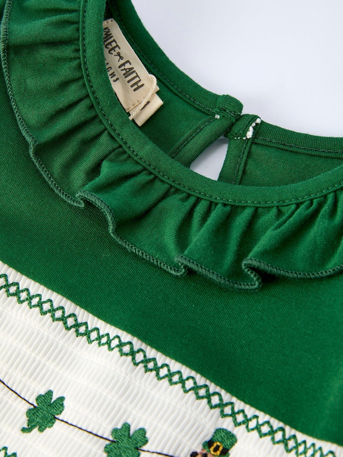 Girls St. Patrick's Day Shamrock Puppy Smocked Dress - Image 3