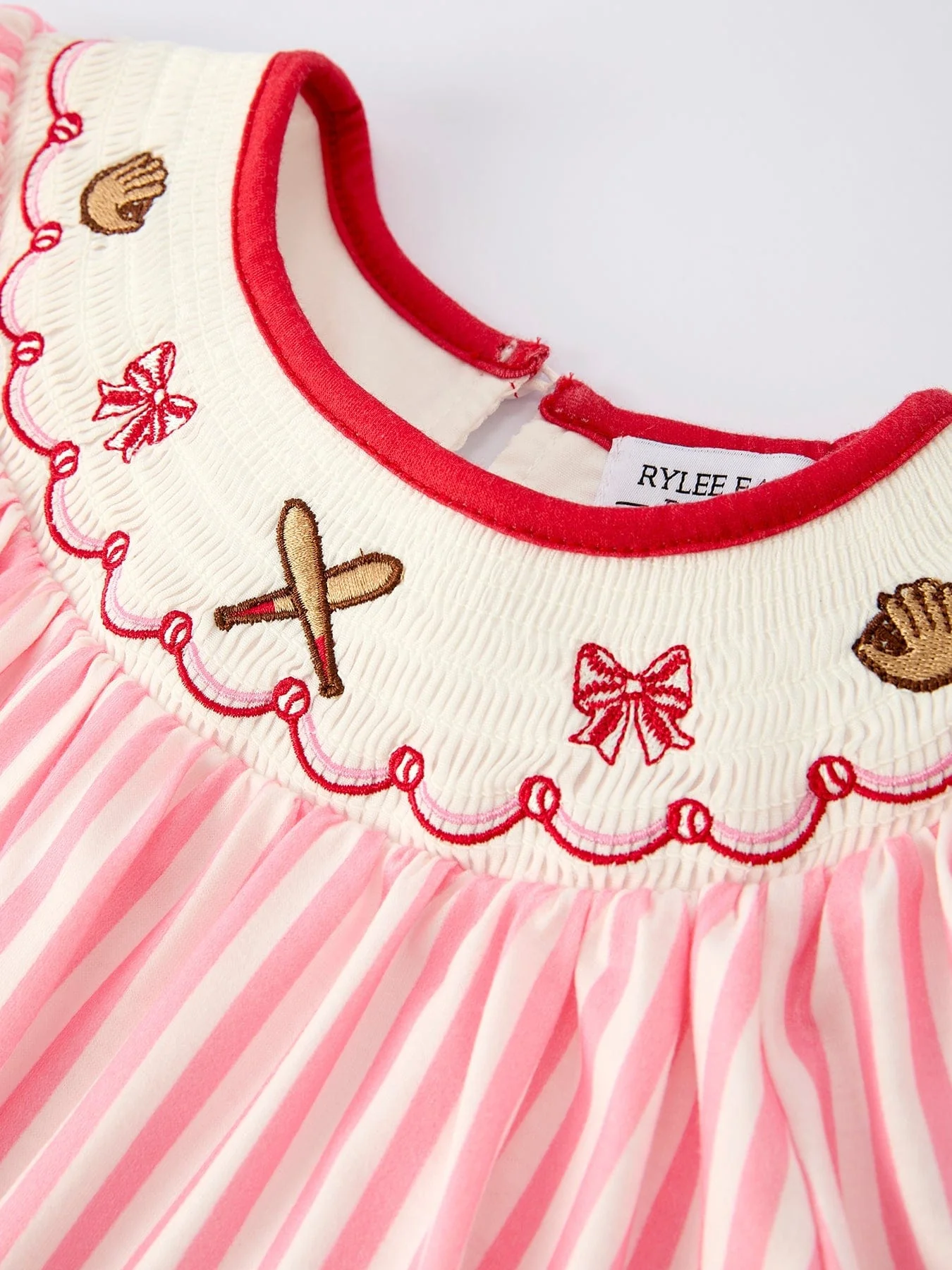 Girls Summer Baseball Embroidery Dress - Pink Stripe Casual Outfit - Image 3