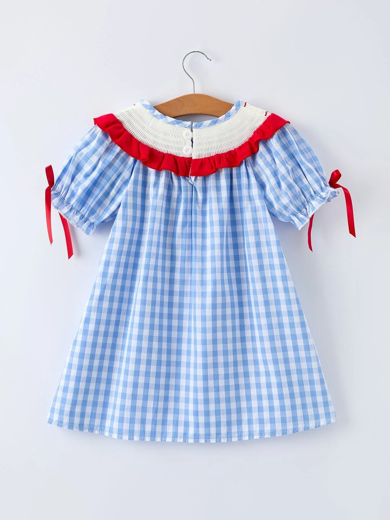 Girls Summer Strawberry Bow Embroidered Smocked Dress - Image 2