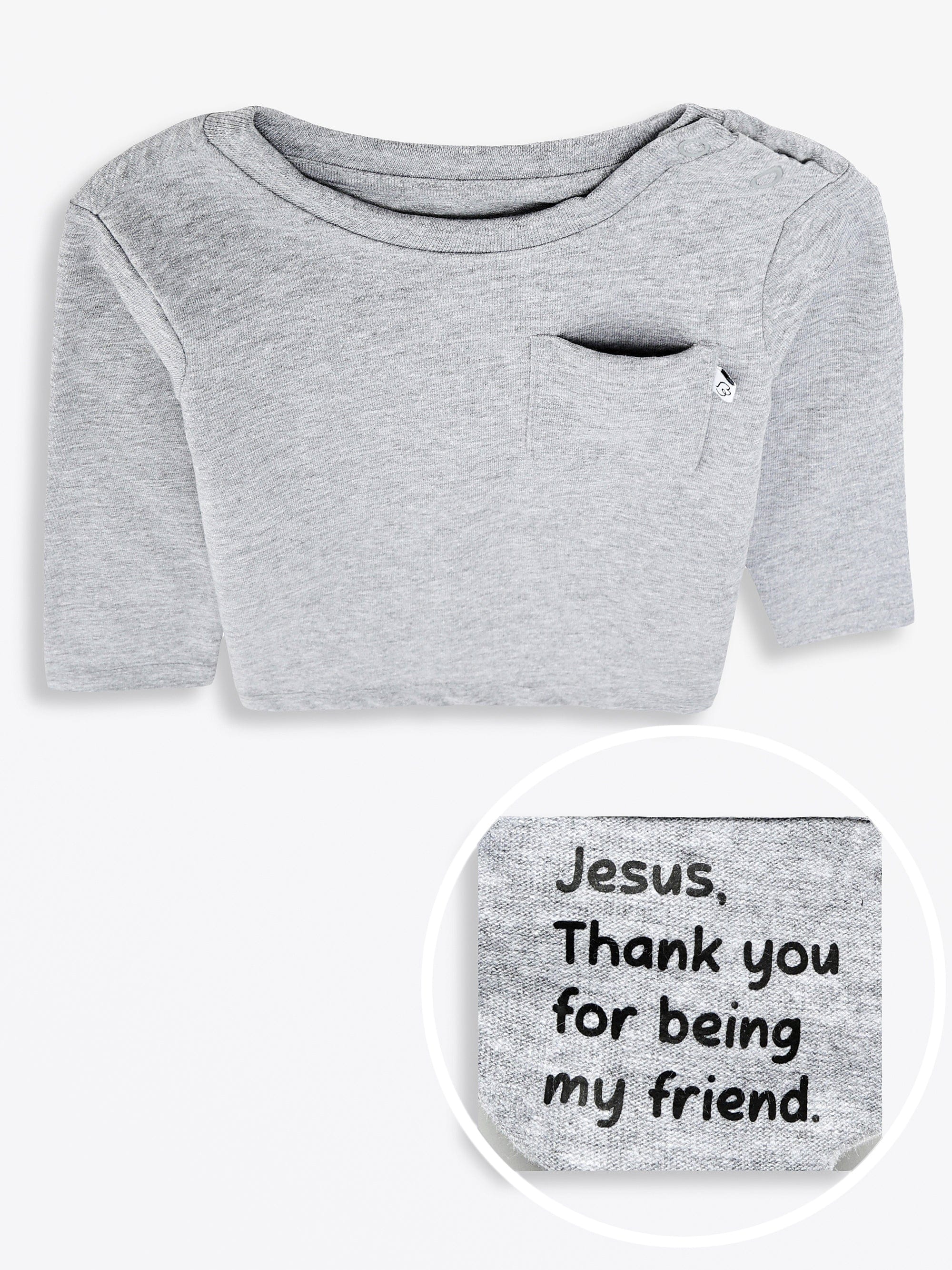 Heather Gray Prayer Cotton Pocket Long Sleeve T-Shirt - Image 6