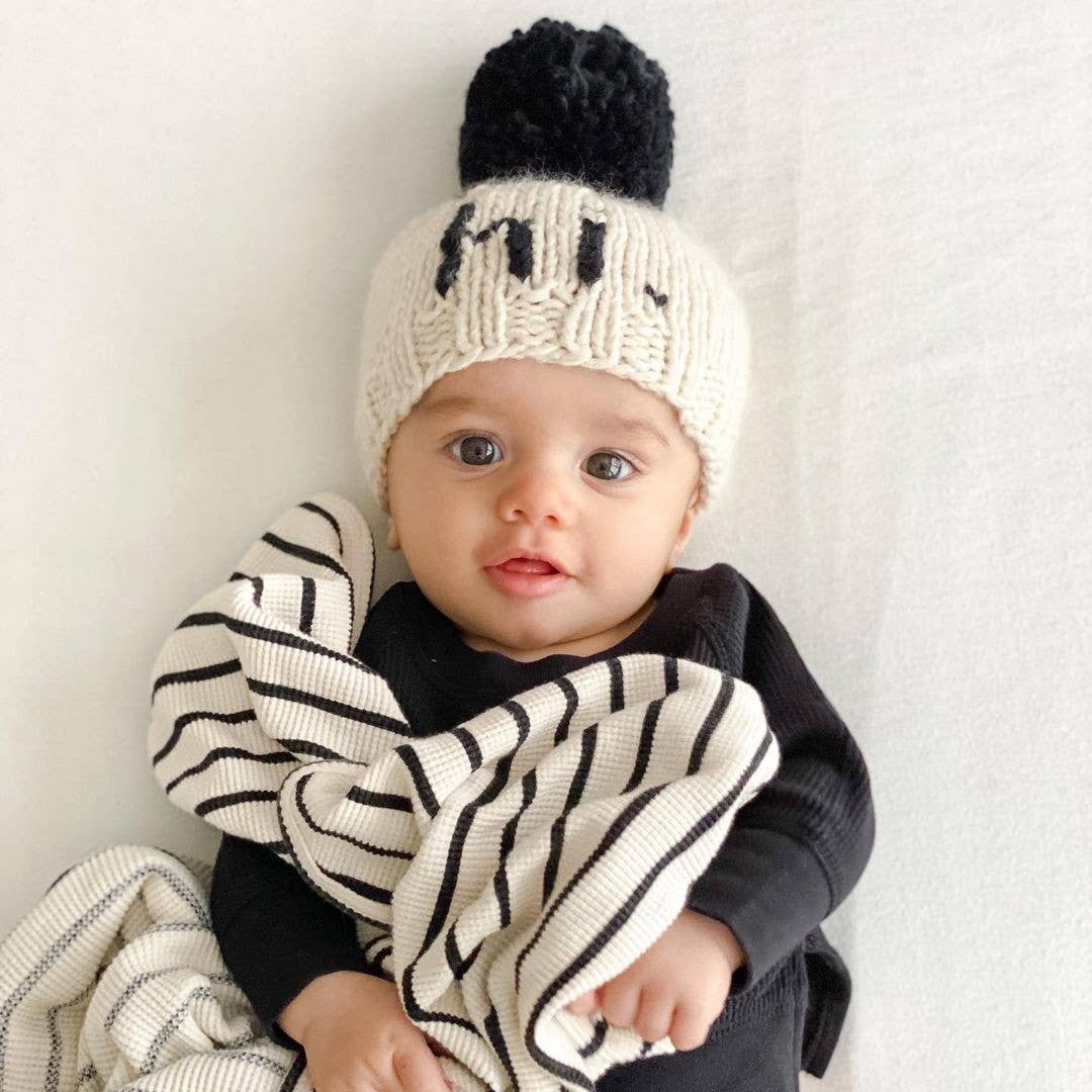 Hi. Black Hand Knit Beanie Hat for Baby - Image 2