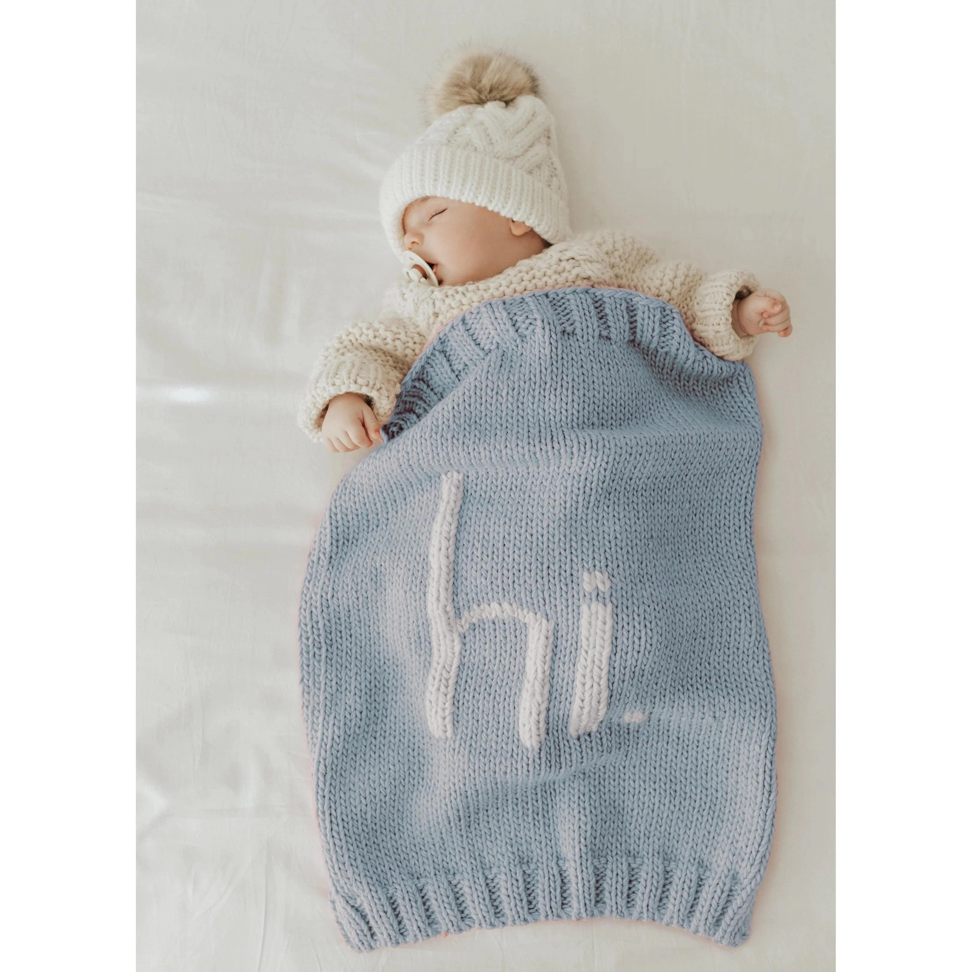 Hi. Hand Knit Baby Blanket - Surf Blue - Image 2