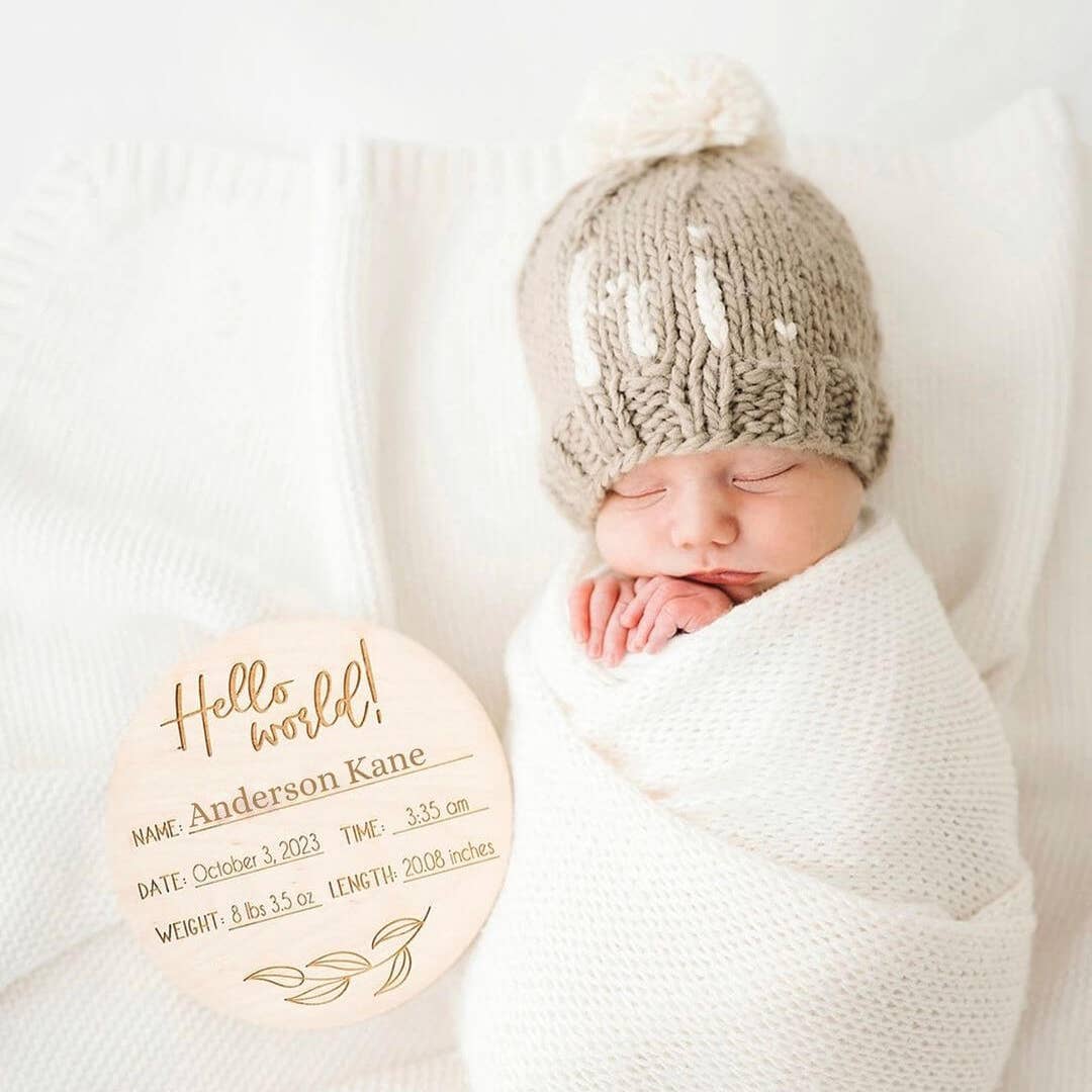 Hi. Pebble Brown Hand Knit Beanie Hat for Baby - Image 2