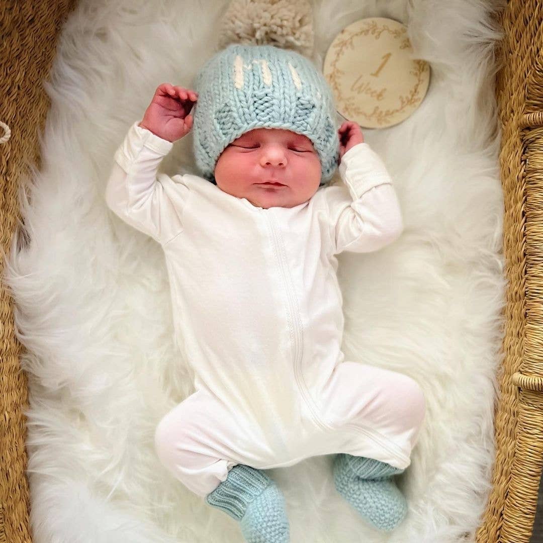Hi. Surf Blue Hand Knit Beanie Hat for Baby - Image 3