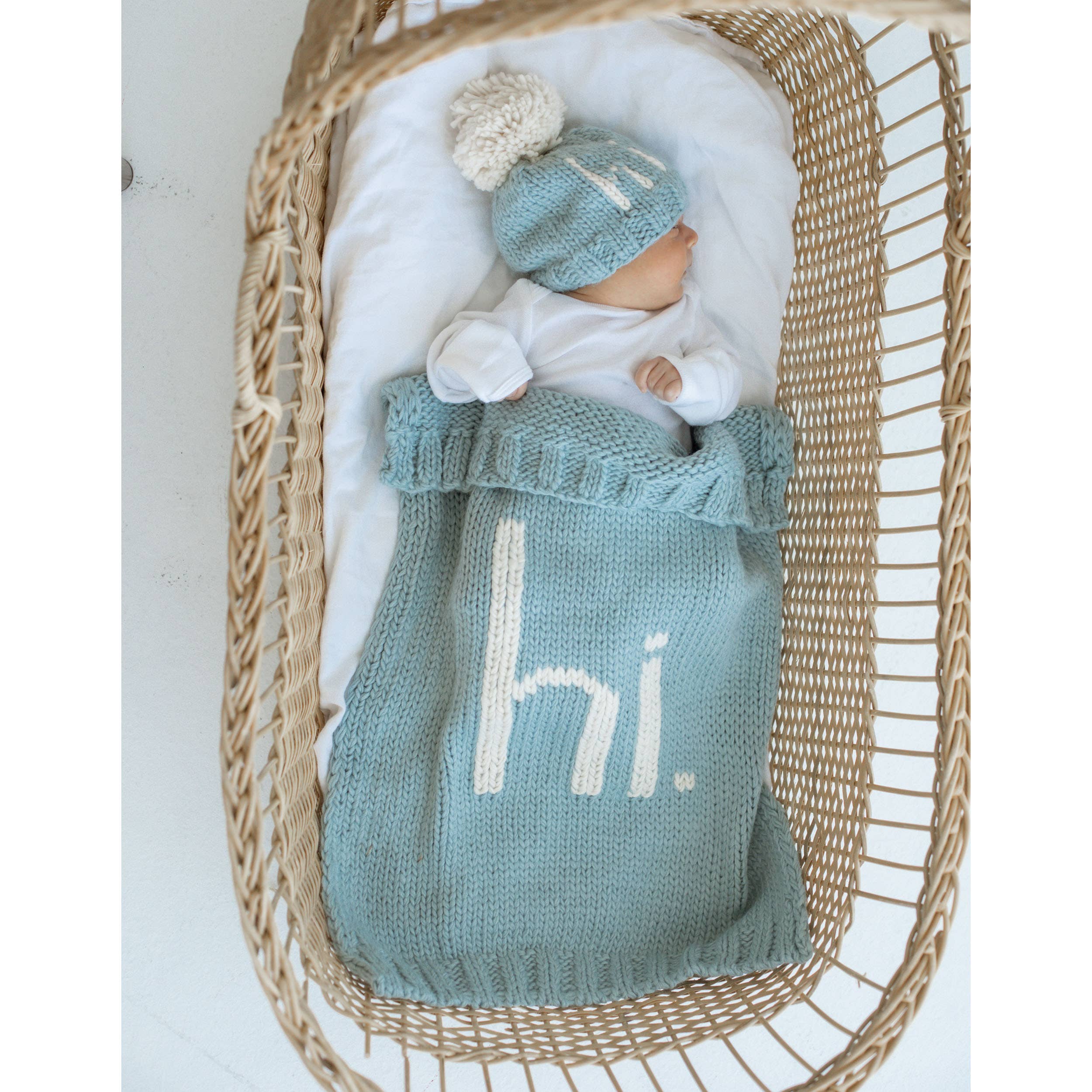 Hi. Surf Blue Hand Knit Beanie Hat for Baby - Image 7