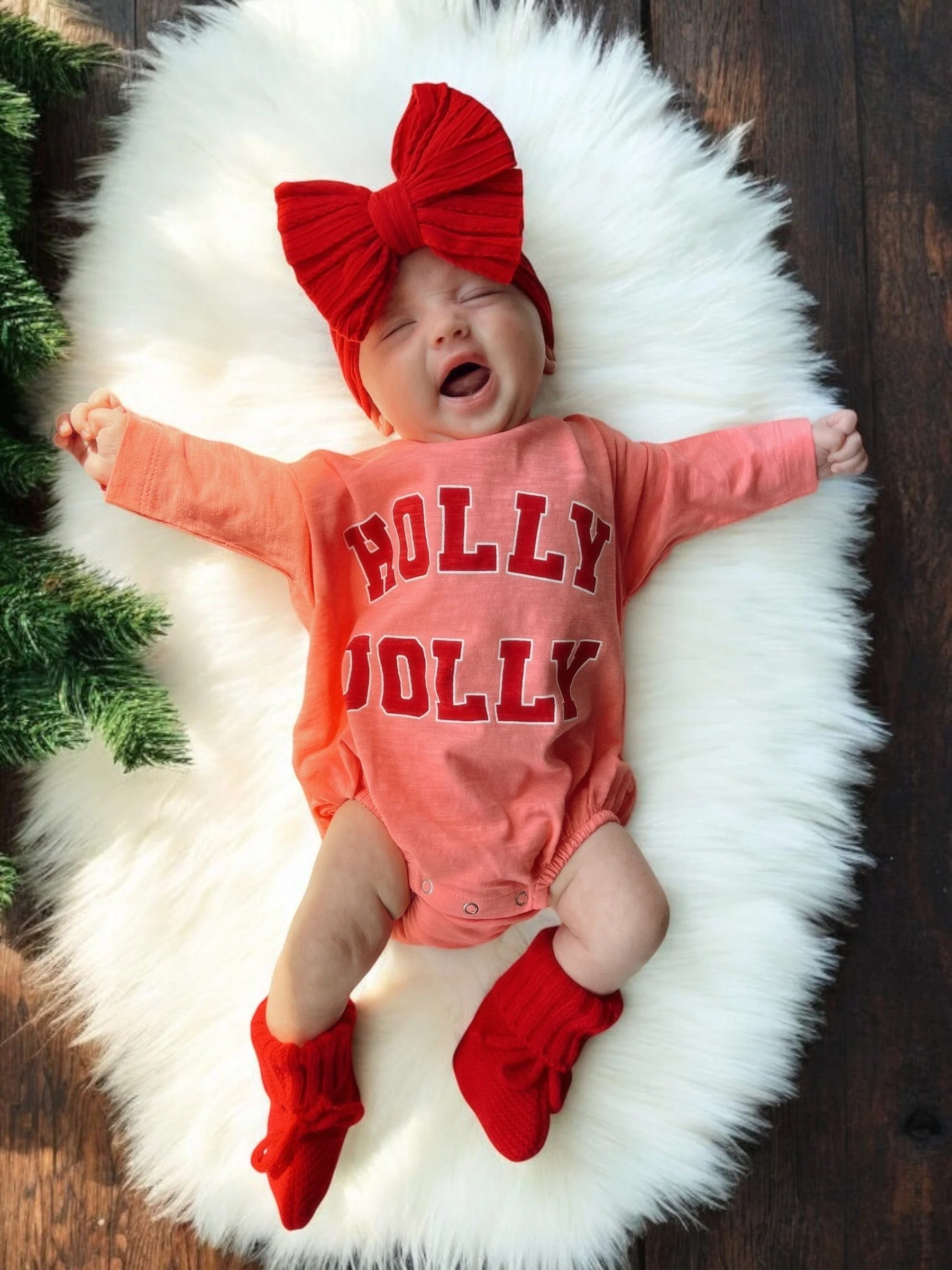 Organic Cotton Long Sleeve Bubble Romper - Holly Jolly - Image 2