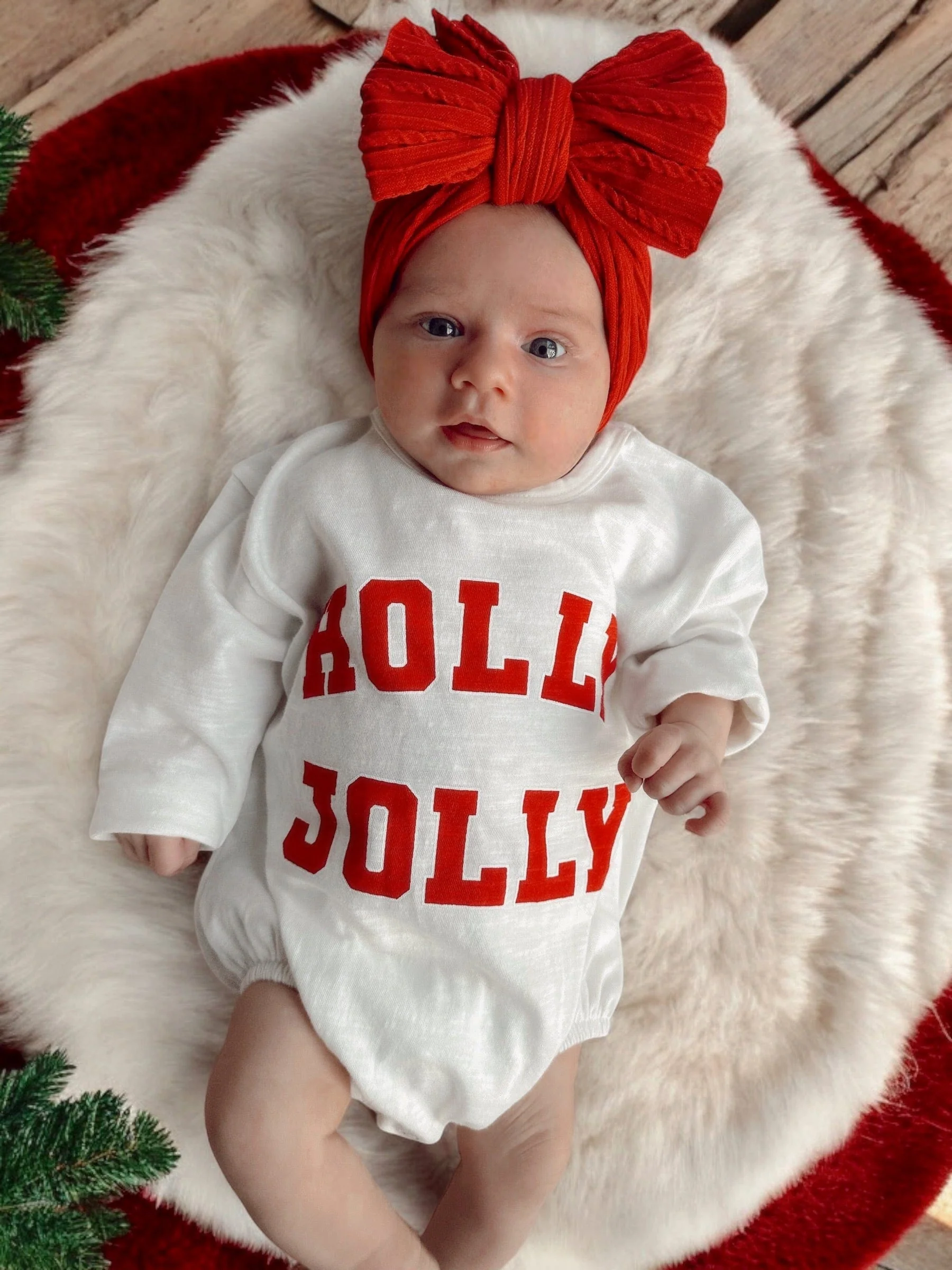 Organic Cotton Long Sleeve Bubble Romper - Holly Jolly White - Image 2