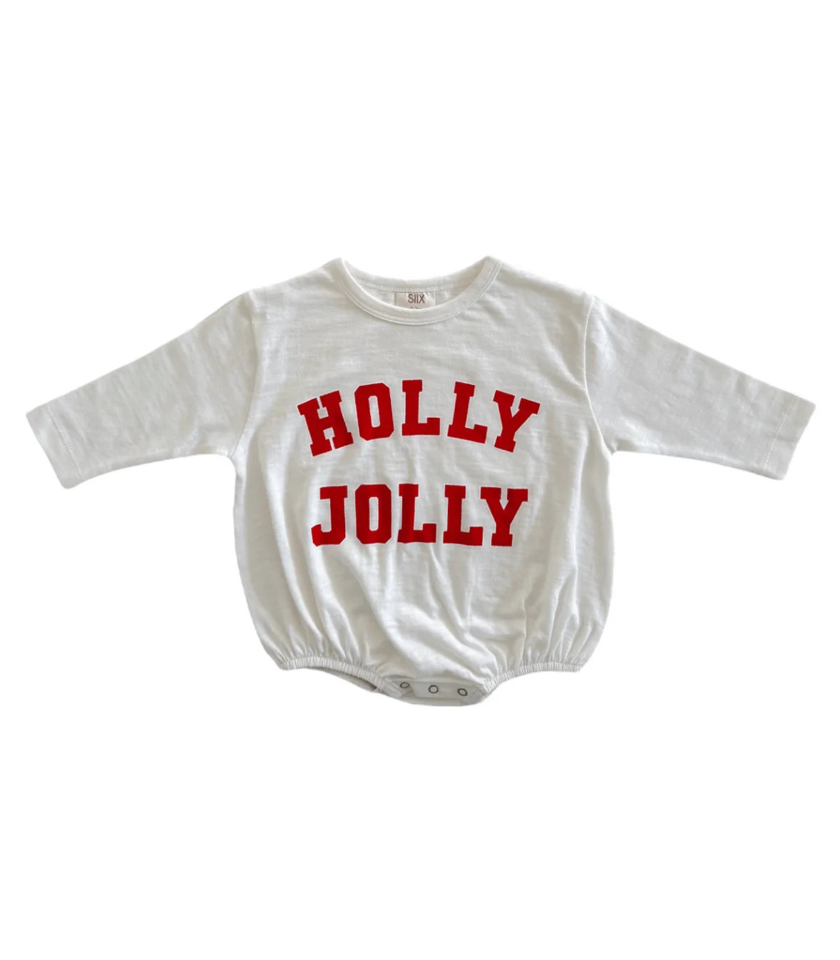 Organic Cotton Long Sleeve Bubble Romper - Holly Jolly White - Image 3
