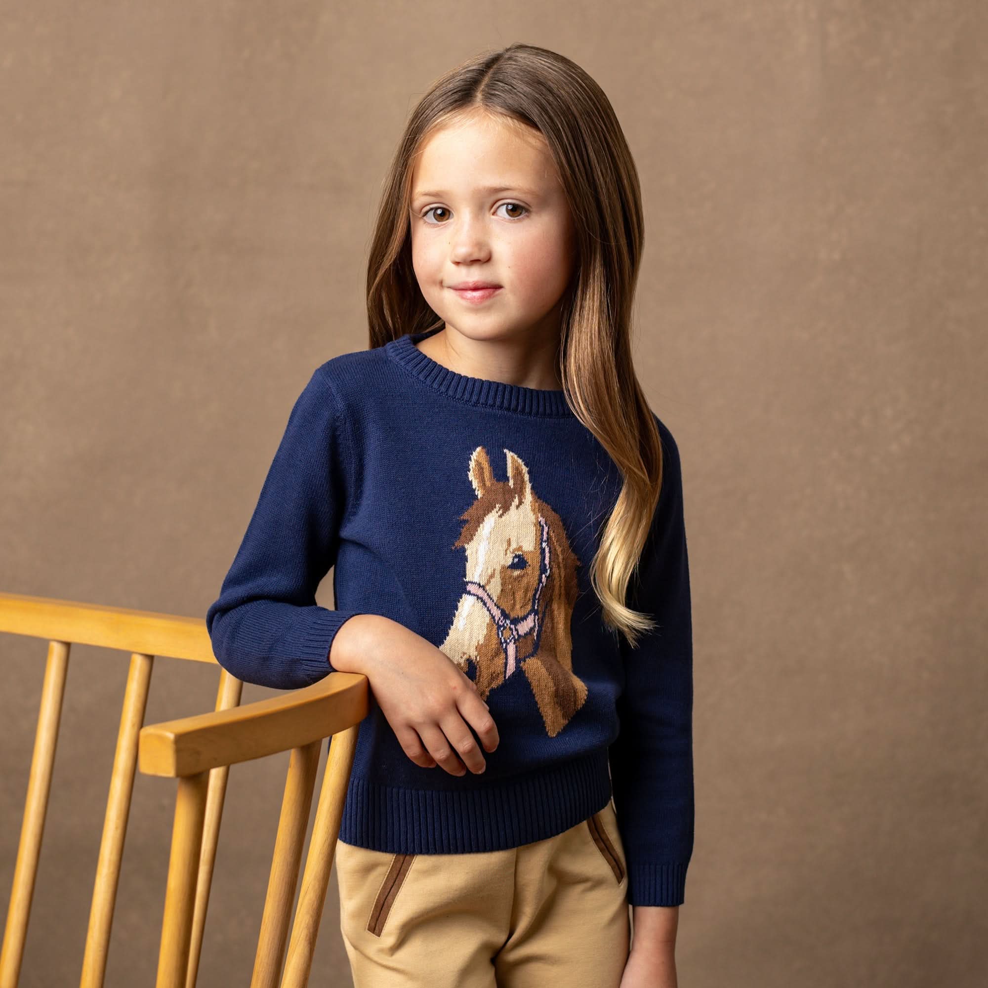 Horse Intarsia Pullover Sweater - Navy - Image 2