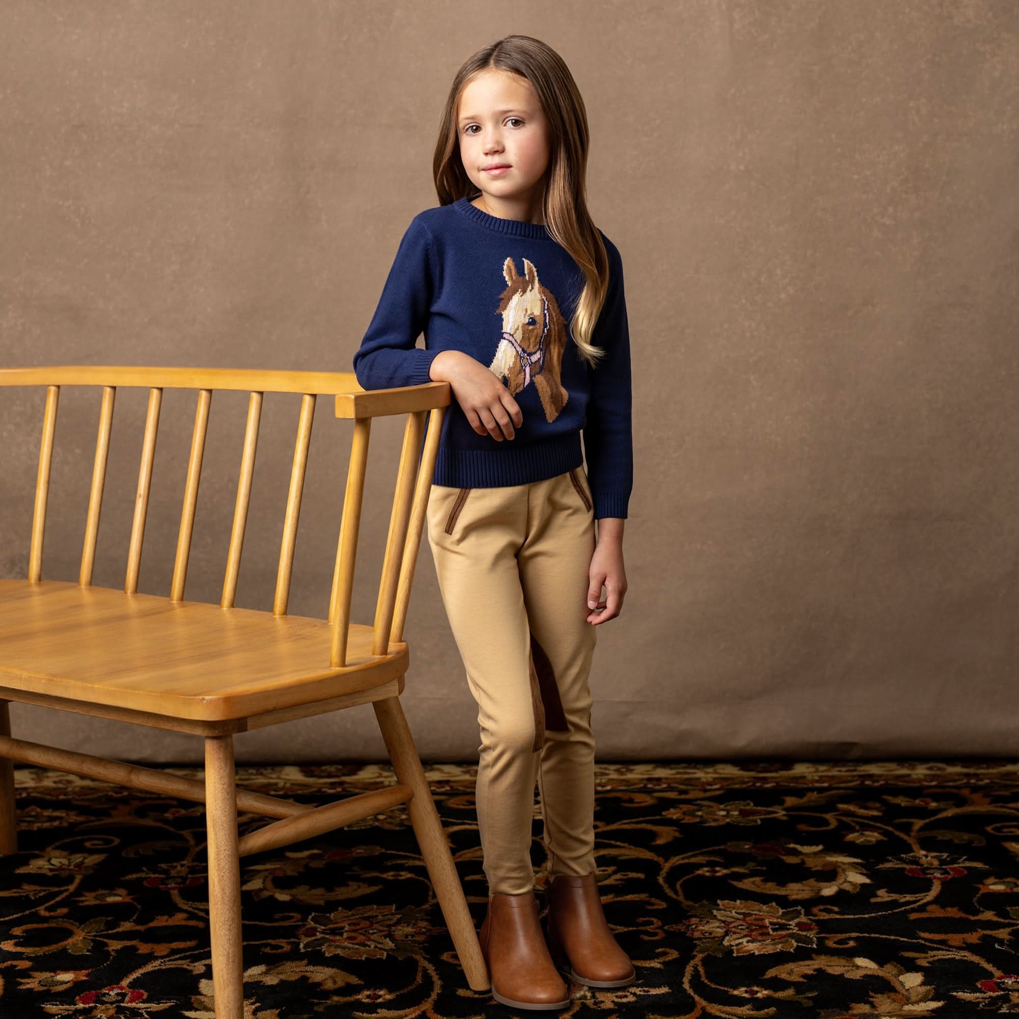 Horse Intarsia Pullover Sweater - Navy - Image 4