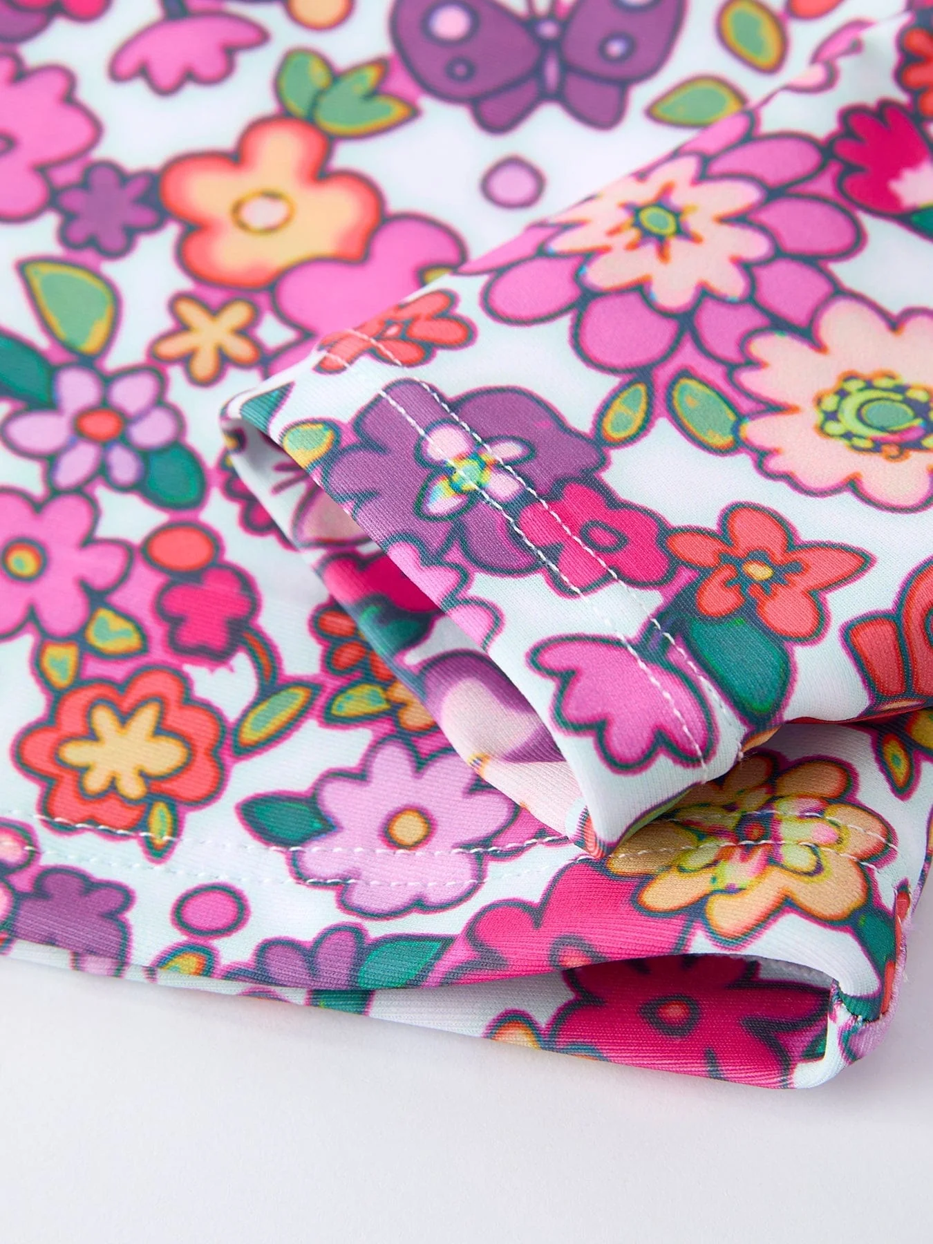 Hot Pink Summer Floral Girls Long-Sleeved Swimsuit Set - Image 4