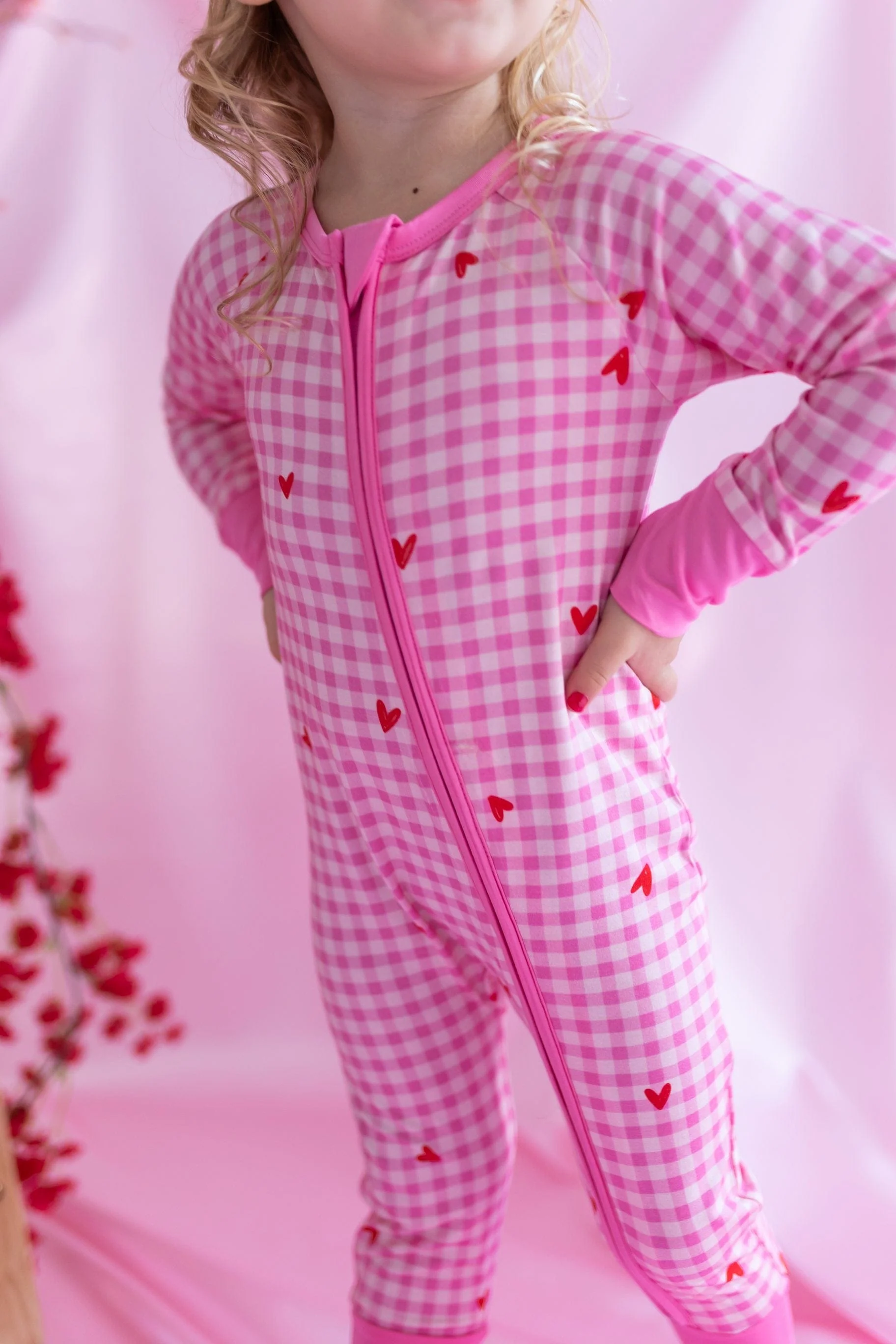 Bamboo Convertible Footie Romper - Be Mine Gingham - Image 2