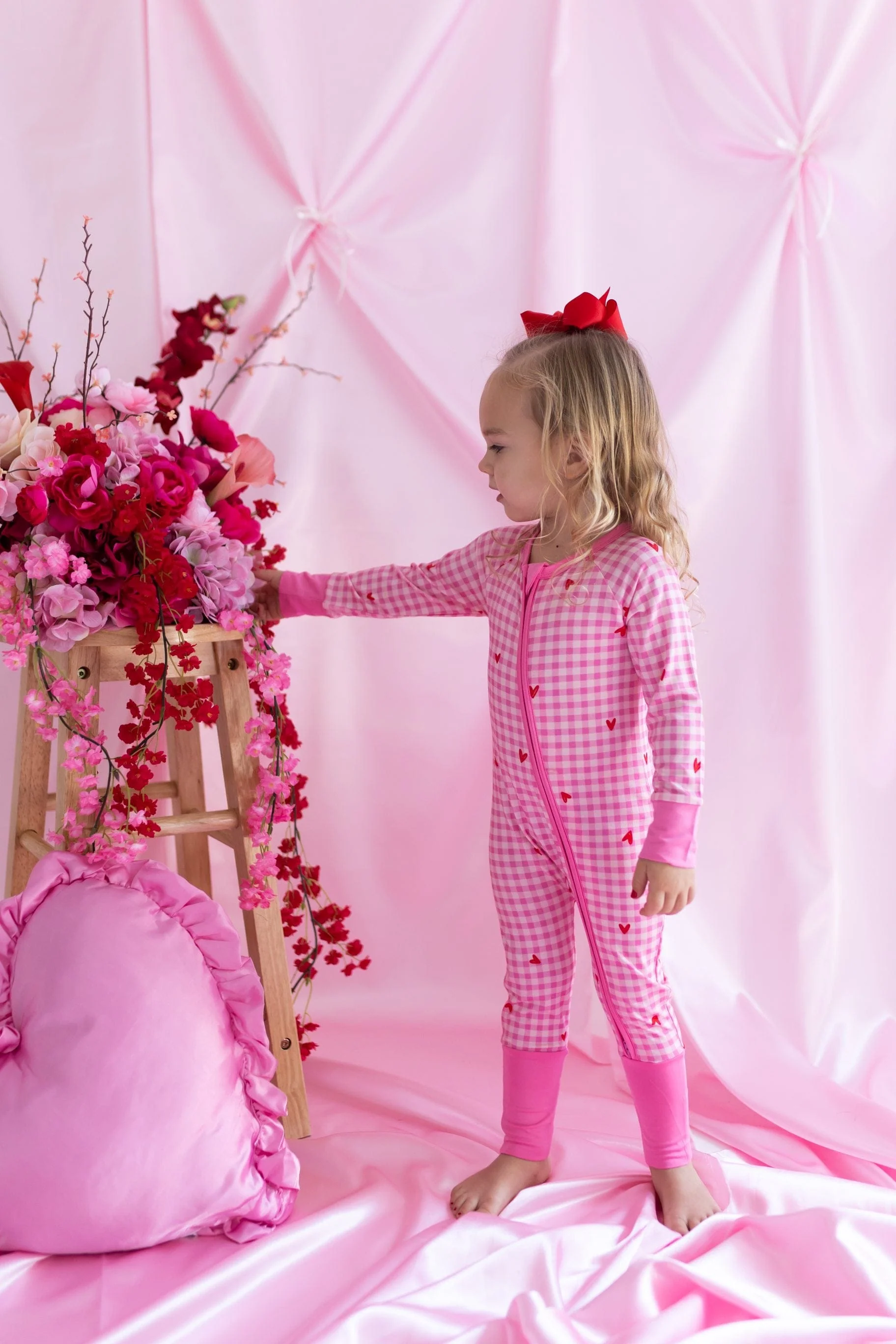 Bamboo Convertible Footie Romper - Be Mine Gingham - Image 3