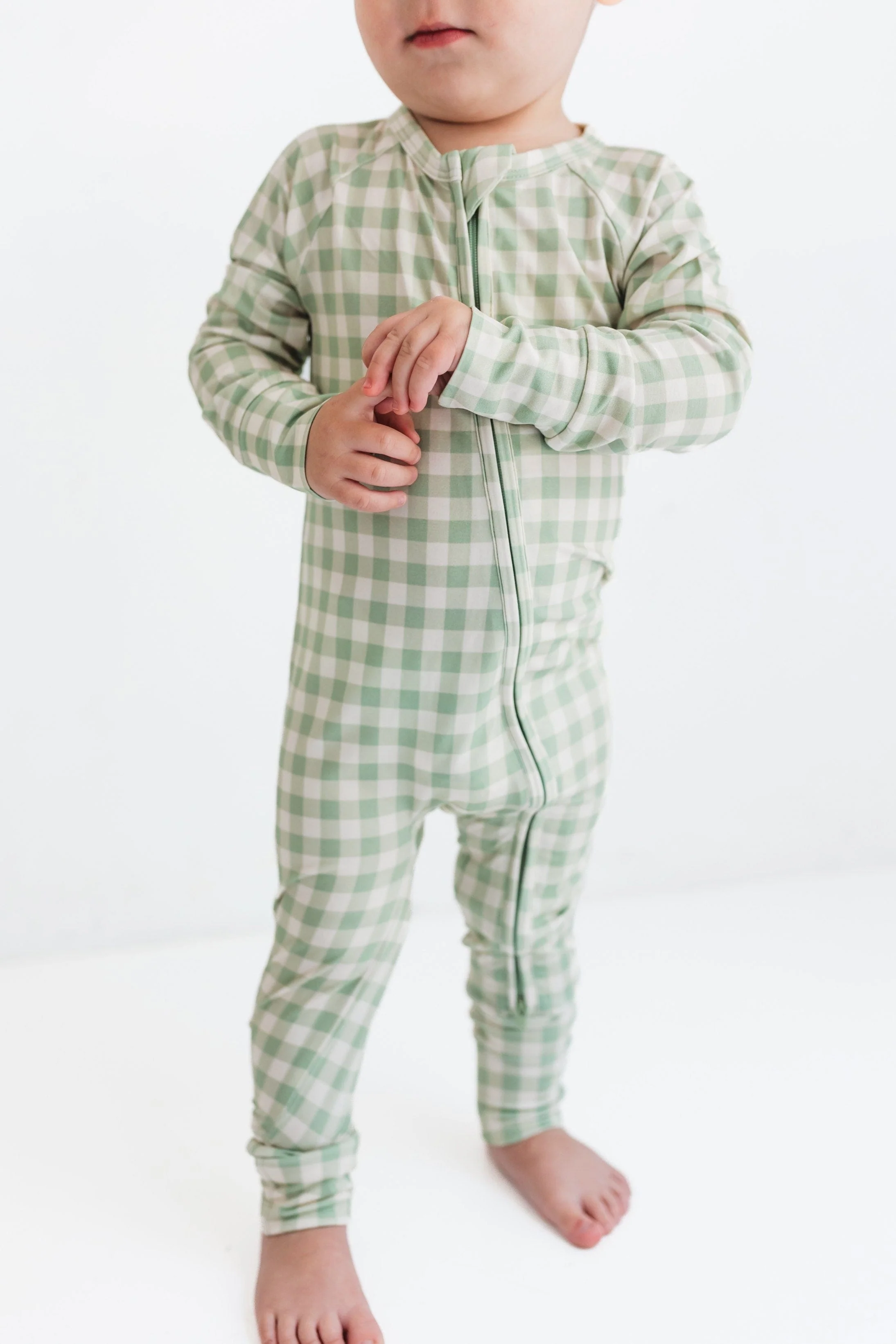 Bamboo Convertible Footie Romper - Green Gingham - Image 2