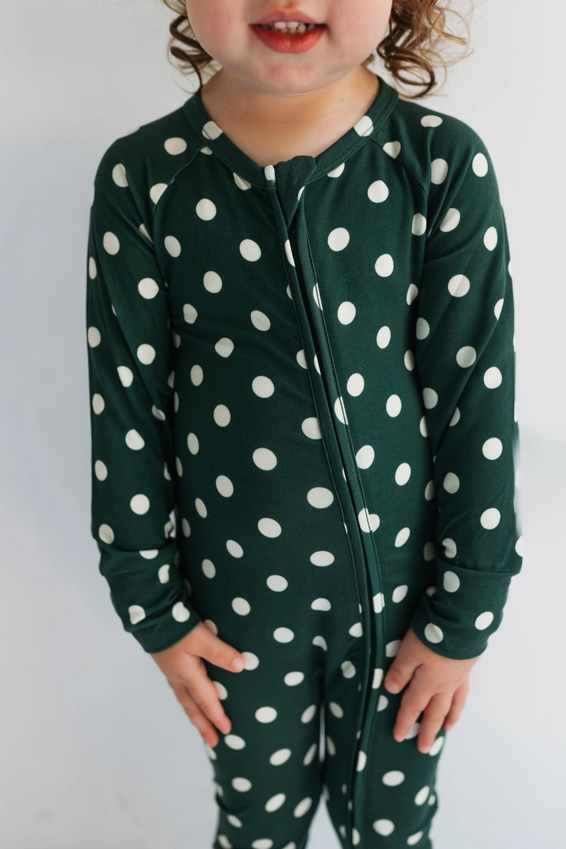 Bamboo Convertible Footie Romper - Green Polkadot - Image 2