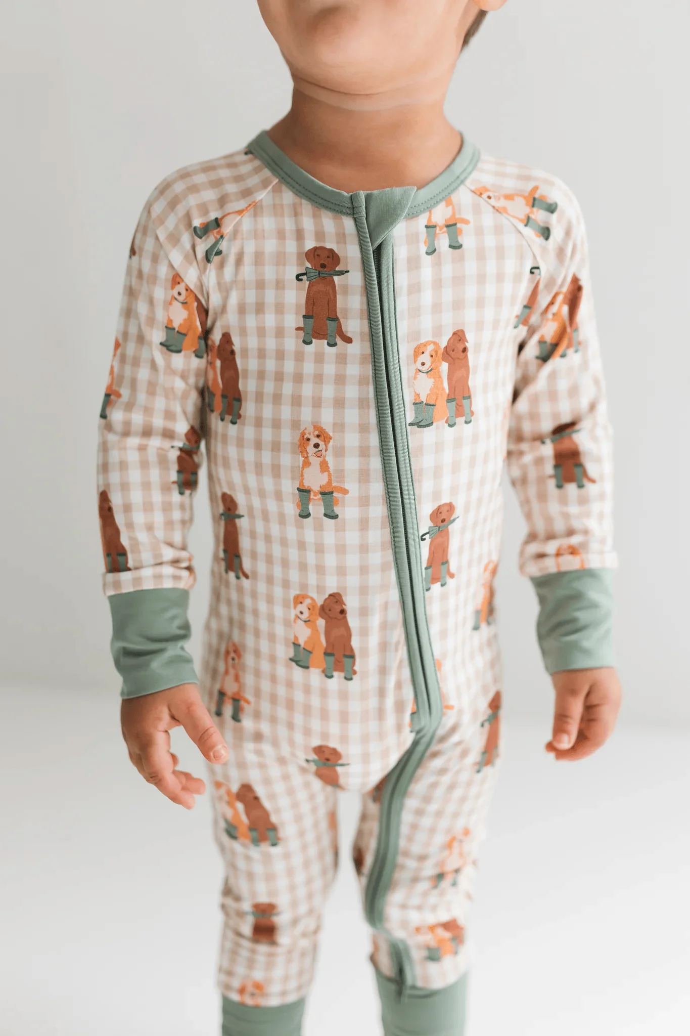 Bamboo Convertible Footie Romper - Green Pup Friends - Image 2