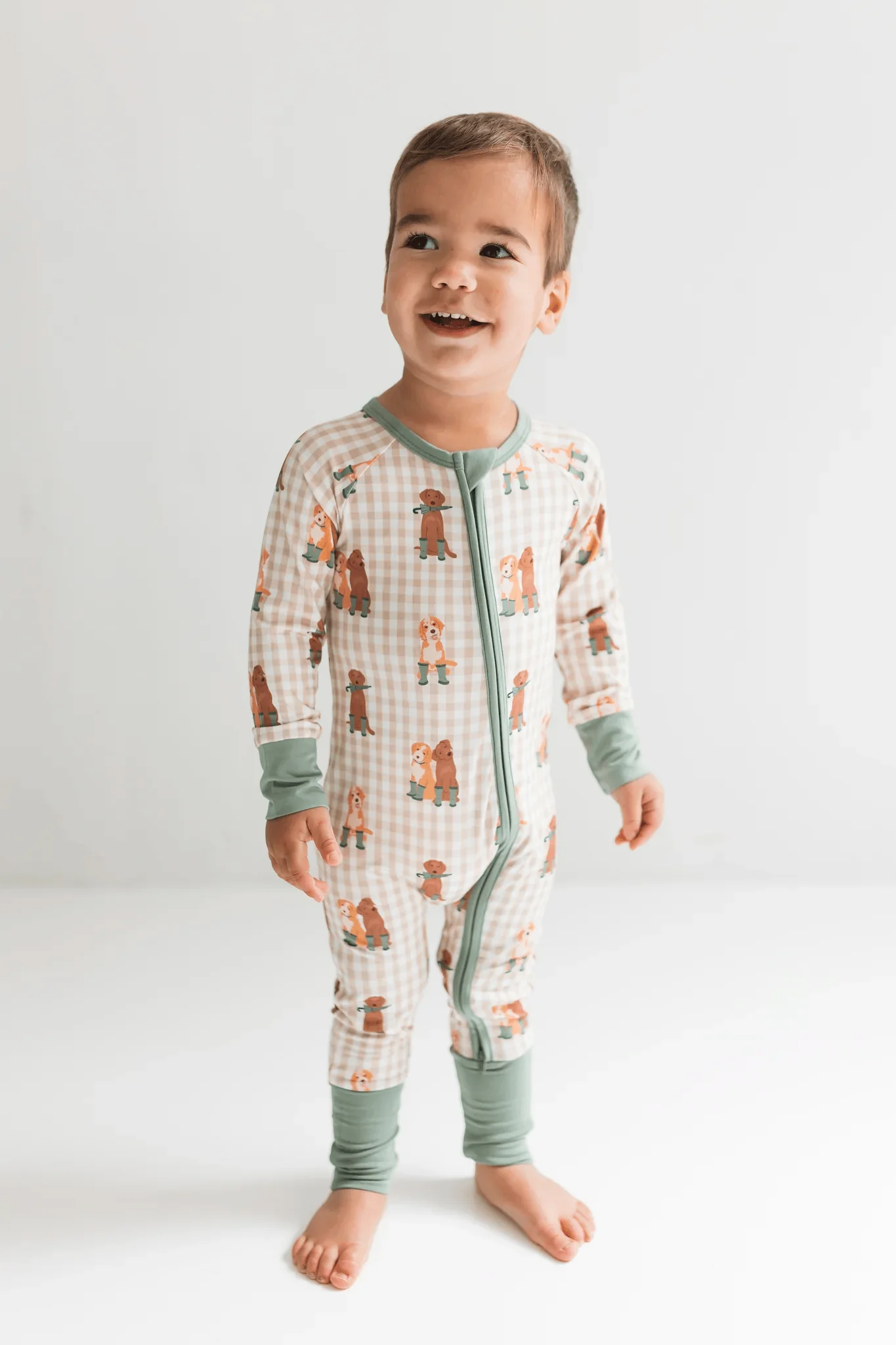 Bamboo Convertible Footie Romper - Green Pup Friends - Image 4