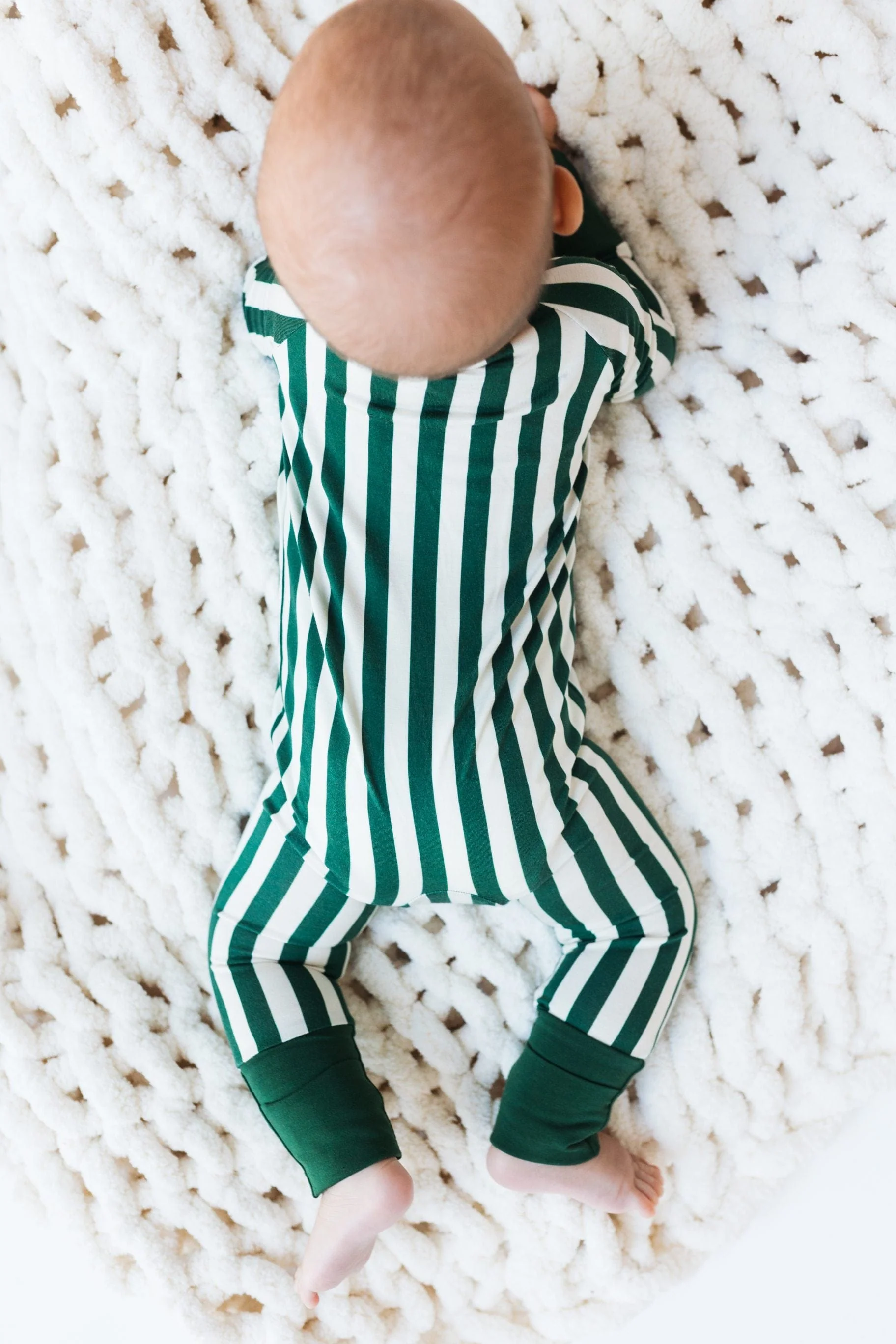 Bamboo Convertible Footie Romper - Green Stripe - Image 2