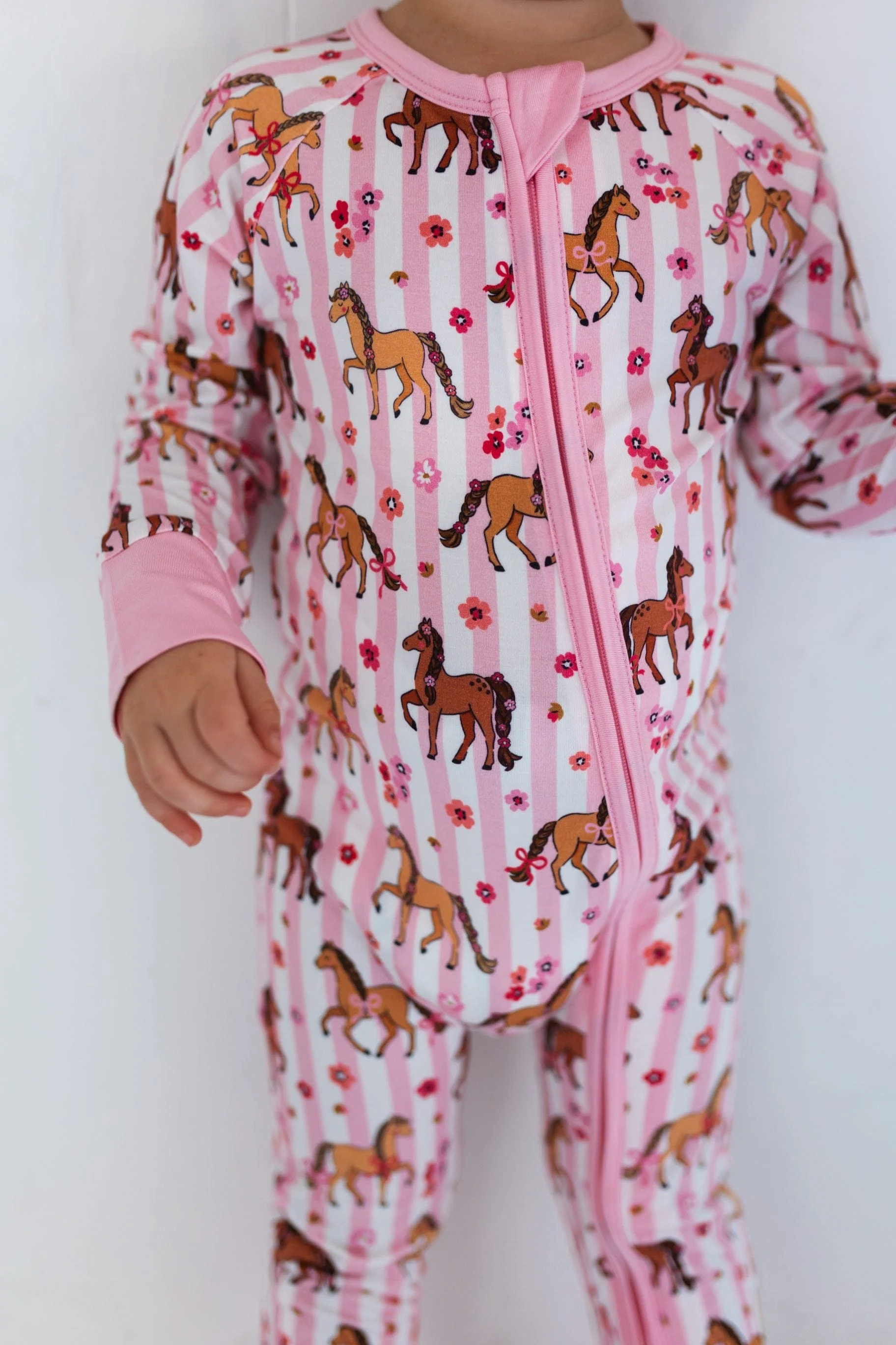 Bamboo Convertible Footie Romper - Pink Pony - Image 2