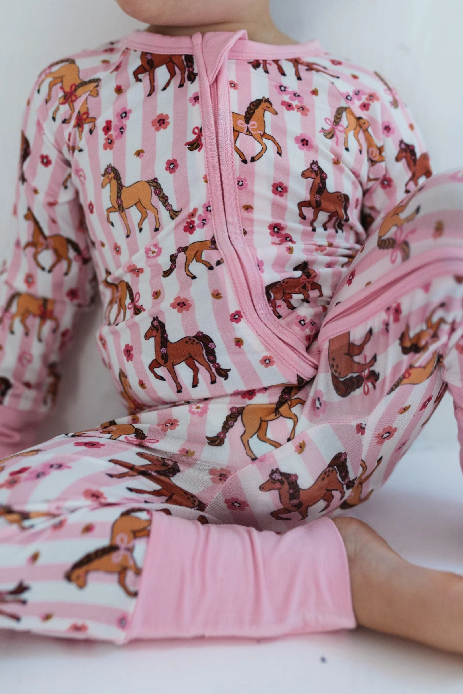 Bamboo Convertible Footie Romper - Pink Pony - Image 3